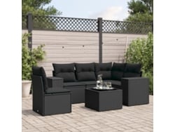 Conjunto de sofá de jardín de 6 piezas con cojines, mimbre sintético negro, DKD Home Decor