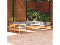 Conjunto de jardín DKD Home Decor de 11 piezas con cojines de pino macizo gris