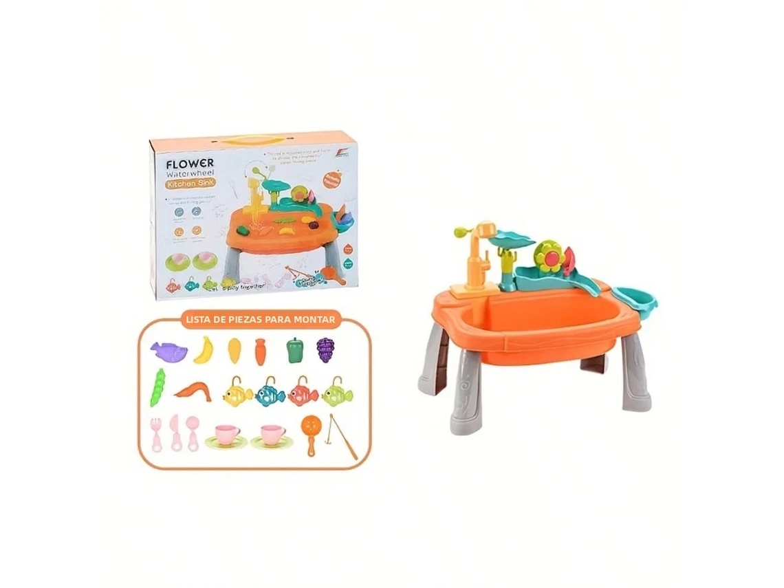 (naranja) Lavabo De Juegos Para Niños Con Agua Corriente, Grifo Mejorado Y Vajilla De Juguete.