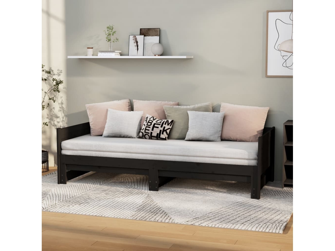 Sofá Cama Extraíble Sin Colchón Negro 2x(90x190) Cm