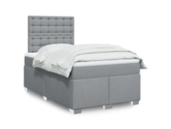 Cama Box Spring Con Colchón Tela Gris Claro 120x200 Cm