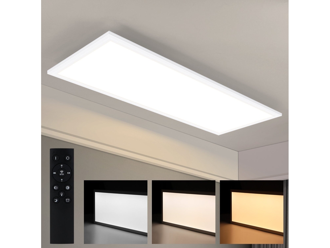 Lámpara de techo LED de 80 x 30 cm, 39 W, 3000 K, regulable, panel plano, con mando a distancia, blanca, para mesa de cocina ZMH