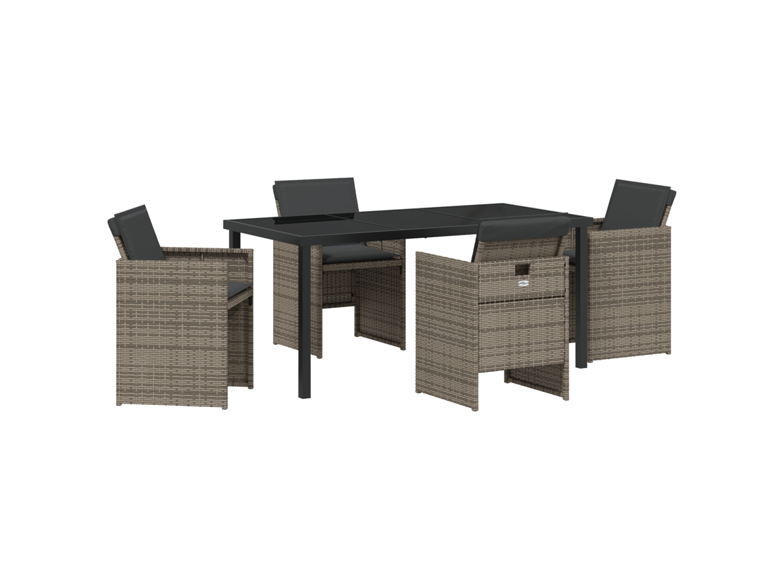 Conjunto de comedor de jardín Vidaxl de 5 piezas con cojines de mimbre gris y polipropileno