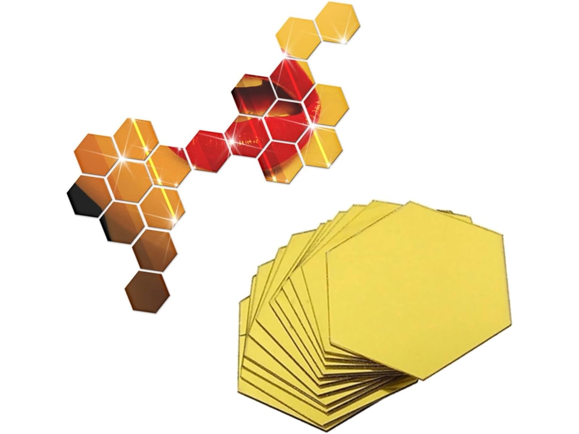 Pegatinas Hexagonales Espejo Acrílico Dorado Pared Decoración Ecológica Estar Dormitorio Cocina Removibles