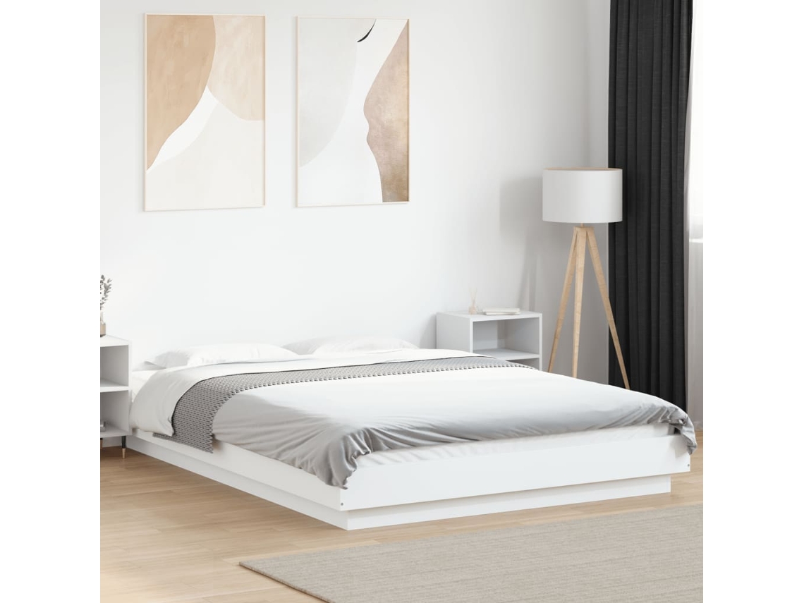 Estructura De Cama Con Led Madera Ingeniería Blanco 120x200 Cm