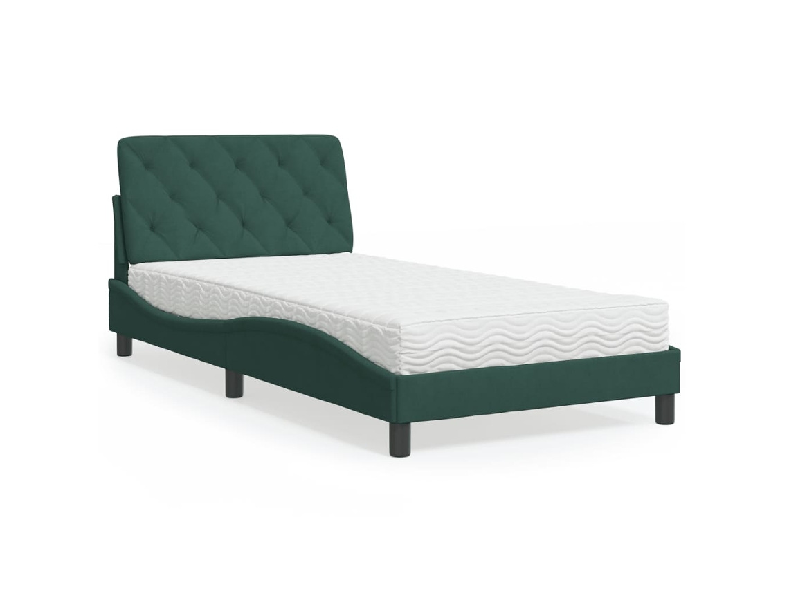 Cama Con Colchón Terciopelo Verde Oscuro 100x200 Cm