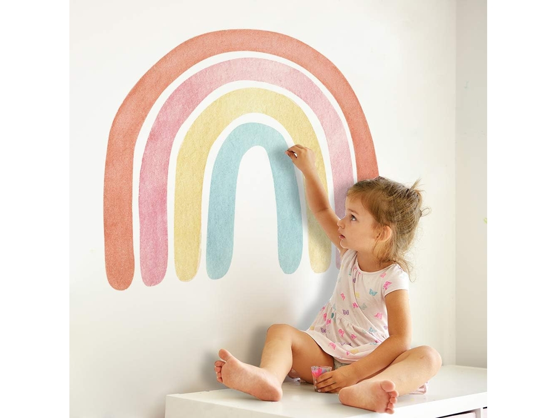 Adhesivo de pared grande de arcoíris en acuarela, 71,12 x 57,95 cm, para habitación infantil y sala de juegos Kofihety