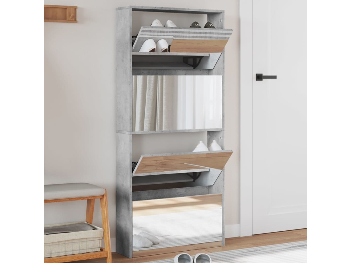 Zapatero con espejo y 4 compartimentos 63x17x134 cm gris cemento DKD HOME DECOR