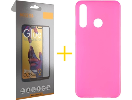 Kit Funda + Protector de Pantalla Huawei P40 Lite-E ACCETEL Cristal Templado 7639 Rosa