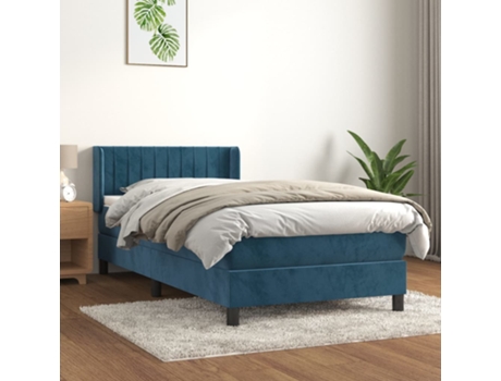 vidaXL Cama con somier y colchón de terciopelo azul oscuro 90x200 cm
