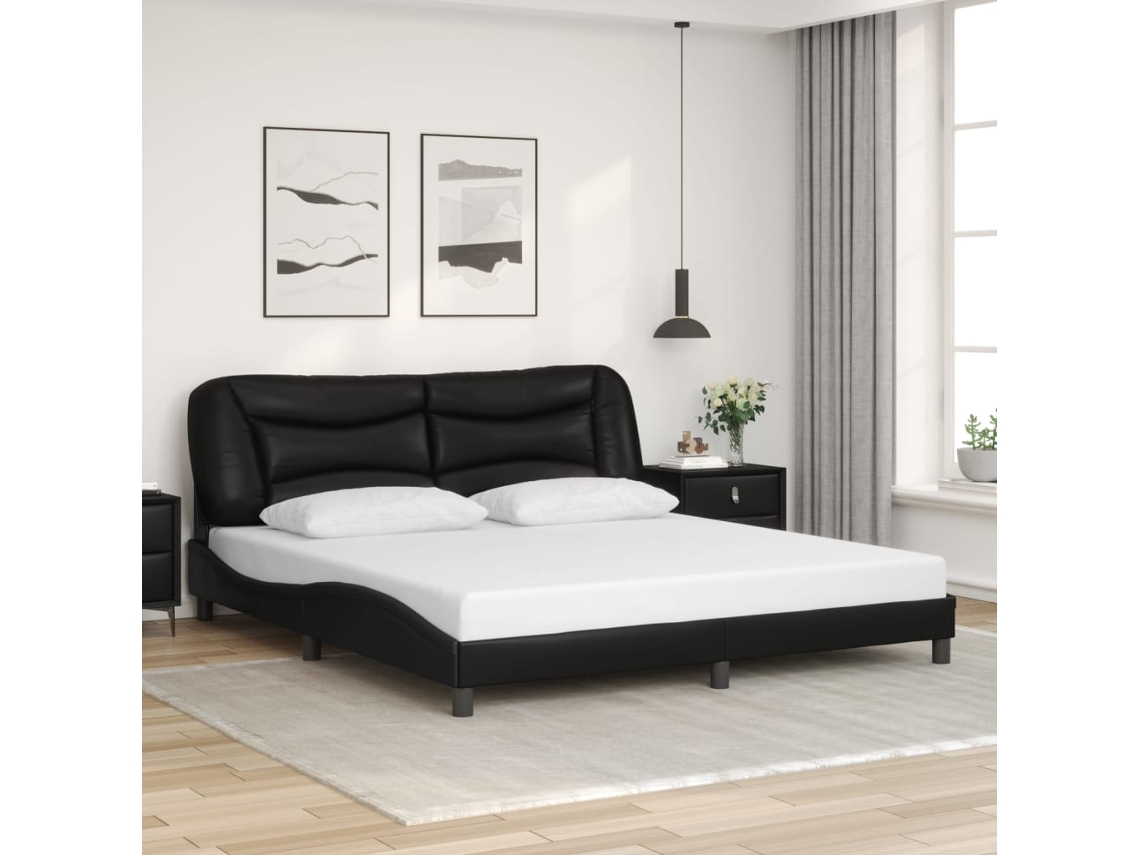 Estructura De Cama Sin Colchón Cuero Sintético Negro 180x200 Cm