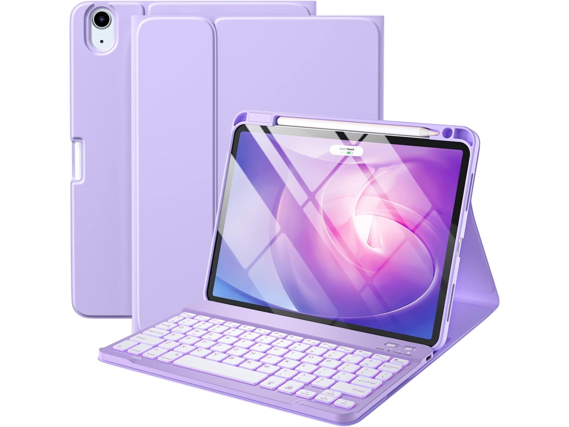 Funda con teclado tipo folio para iPad Air 11, con teclado retroiluminado extraíble y soporte para lápiz, iPad Air de 5.ª y 4.ª generación, color morado Viewleaf