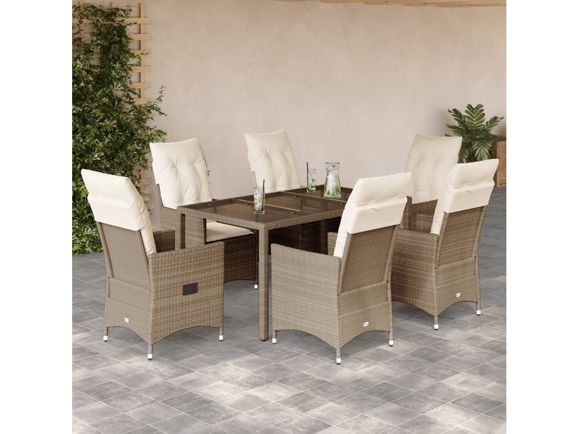 Juego de comedor de jardín de 7 piezas con cojines de mimbre beige de DKD Home Decor
