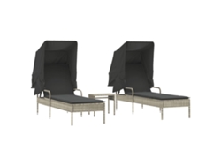 Conjunto de Tumbonas con Toldo y Mesa 2 Piezas Mimbre Gris Claro EXCLUSIVO MAISON