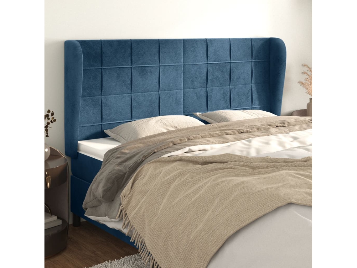 Cabecero Con Orejas De Terciopelo Azul Oscuro 163x23x118/128 Cm