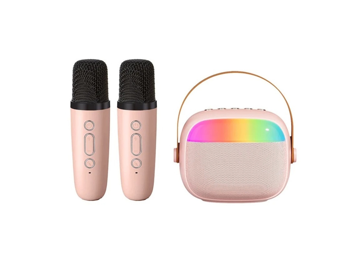 Mini máquina de karaoke Bluetooth con micrófono dual y alto volumen para entretenimiento en casa y fiestas, color rosa Yizhood