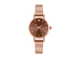 Reloj De Pulsera Sencillo E Informal Con Correa De Malla, Movimiento De Cuarzo Marrón, E18-w