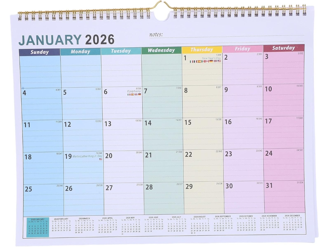Calendario Mural Mensual 2026 (18 Meses, De Enero De 2026 A Junio De 2027) Con Hojas Desplegables
