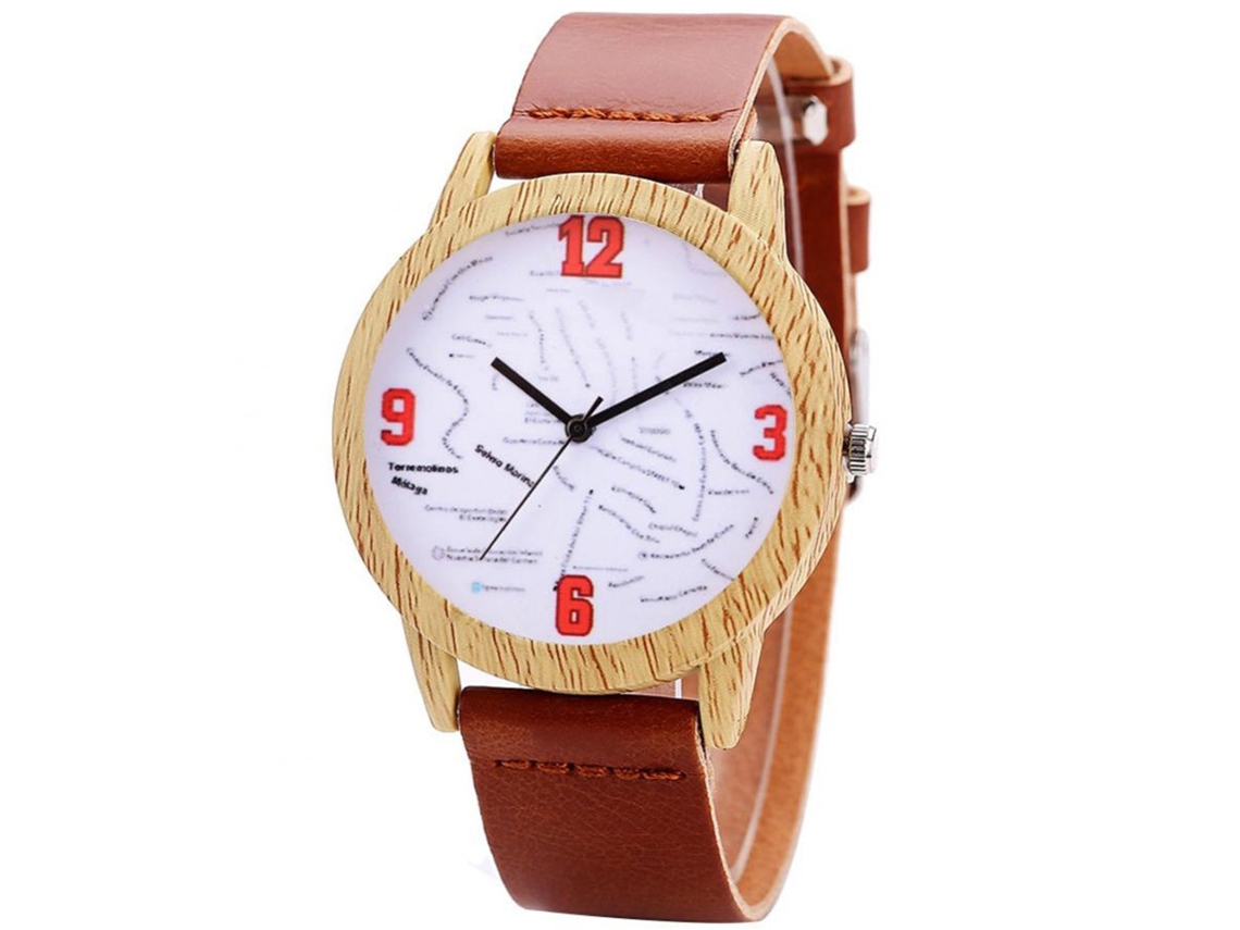 Reloj De Pulsera Para Mujer Y Niña Con Correa De Piel Sintética Y Esfera Grande Con Tres Zonas Horarias (rojo).