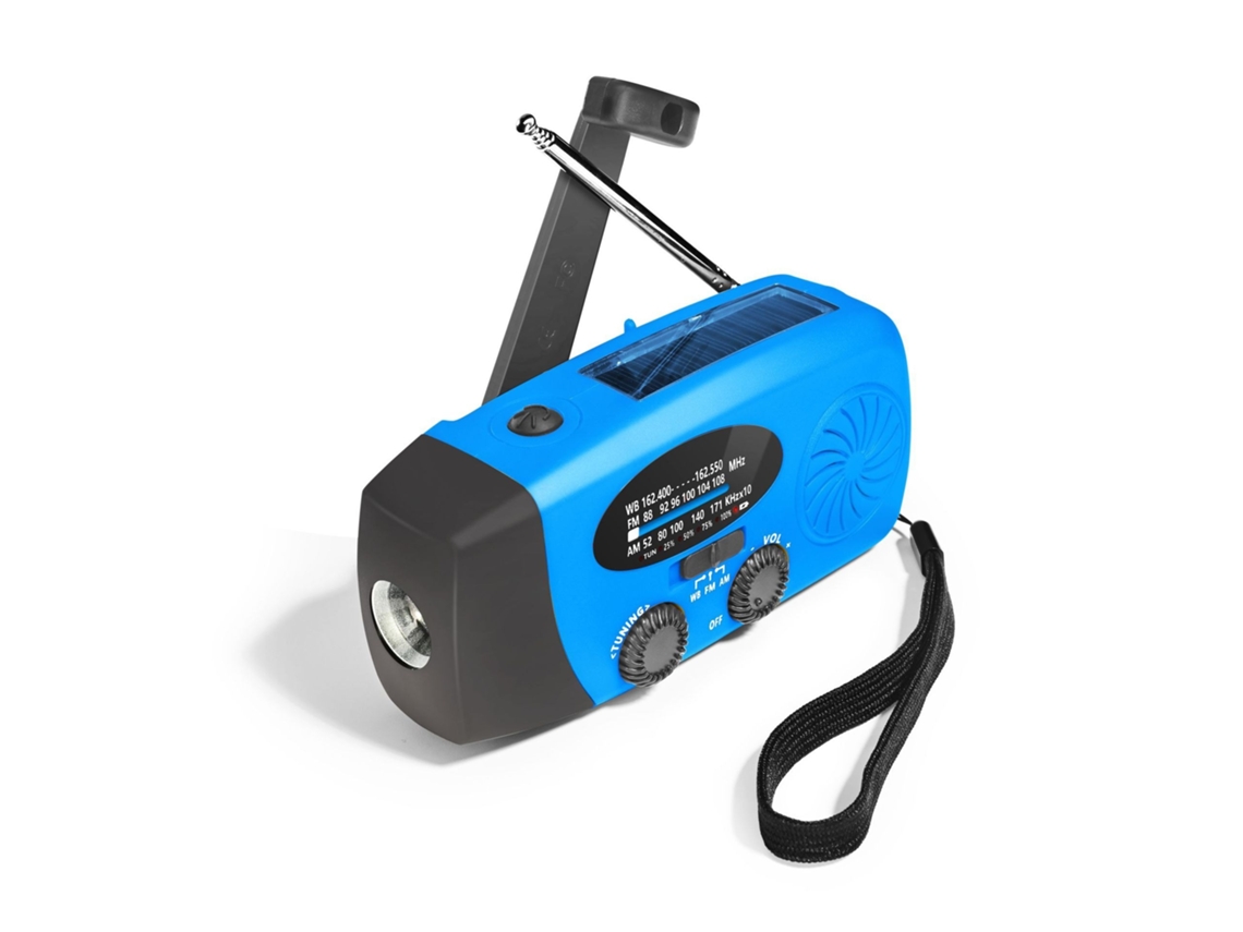 Radio meteorológica solar de emergencia de 2000 mA, portátil, para exteriores, con manivela, FM/AM, linterna LED, color azul Gertiz