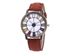 Reloj De Pulsera Informal De Cuero Vaquero Con Movimiento De Cuarzo Para Hombre Y Mujer (marrón Oscuro)