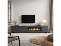 Mueble TV, Televisión, 288x57x35 cm, Para TV gran formato, Chimenea eléctrica XXL, Diseño industrial, Negro SKRAUT HOME