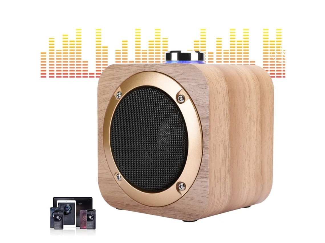 Altavoz portátil de madera Yizhood Ds Q1b con Bluetooth 4.2, color amarillo
