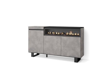 Aparadores para salón 150x87x35cm 3 Puertas Chimenea eléctrica Diseño industrial Cemento