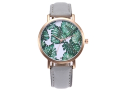 Reloj De Pulsera De Cuarzo Zhoulianfa Con Correa De Pu Con Estampado De Hojas Grises.