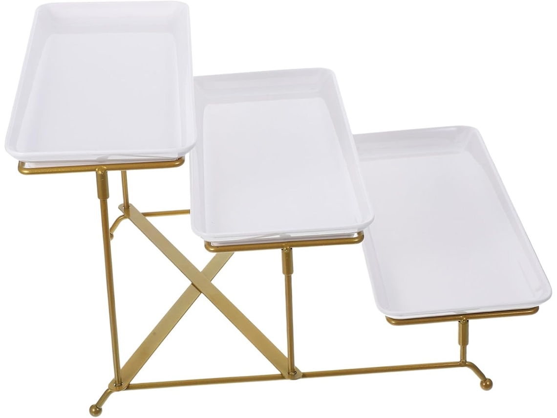Soporte De Tres Niveles Para Pasteles Y Cupcakes, Bandeja De Servir De Plástico Blanco