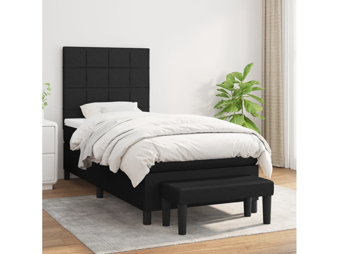 Cama Box Spring Con Colchón Tela Negro 100x200 Cm