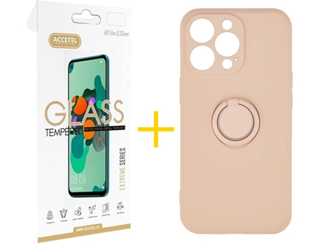 Carcasa + 1 Protector de Vidrio iPhone 13 Pro Max ACCETEL Gel O-Ring Rosa