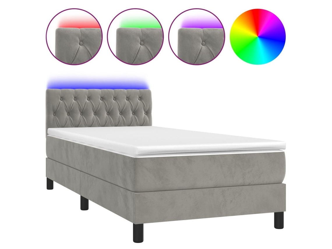 Maison Exclusive - Cama Box Spring Colchón Y Led Terciopelo Gris Claro 90x190 Cm