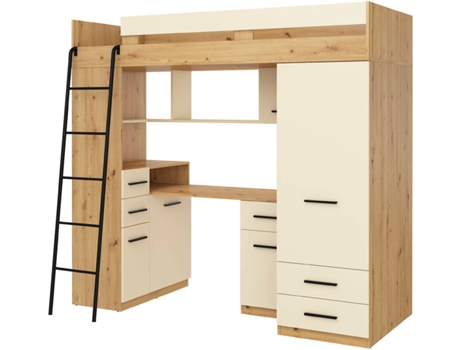 Litera con Escritorio BIM FURNITURE SMYK L Roble y Beige (Medidas colchón: 80x200 cm)