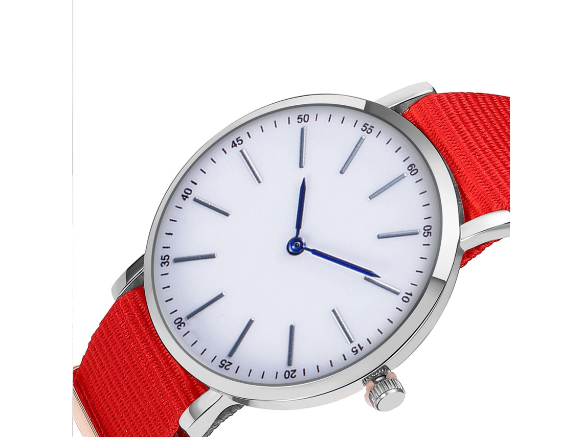 Reloj De Pulsera De Cuarzo Para Hombre Con Elegante Correa Informal De Nailon Rojo.