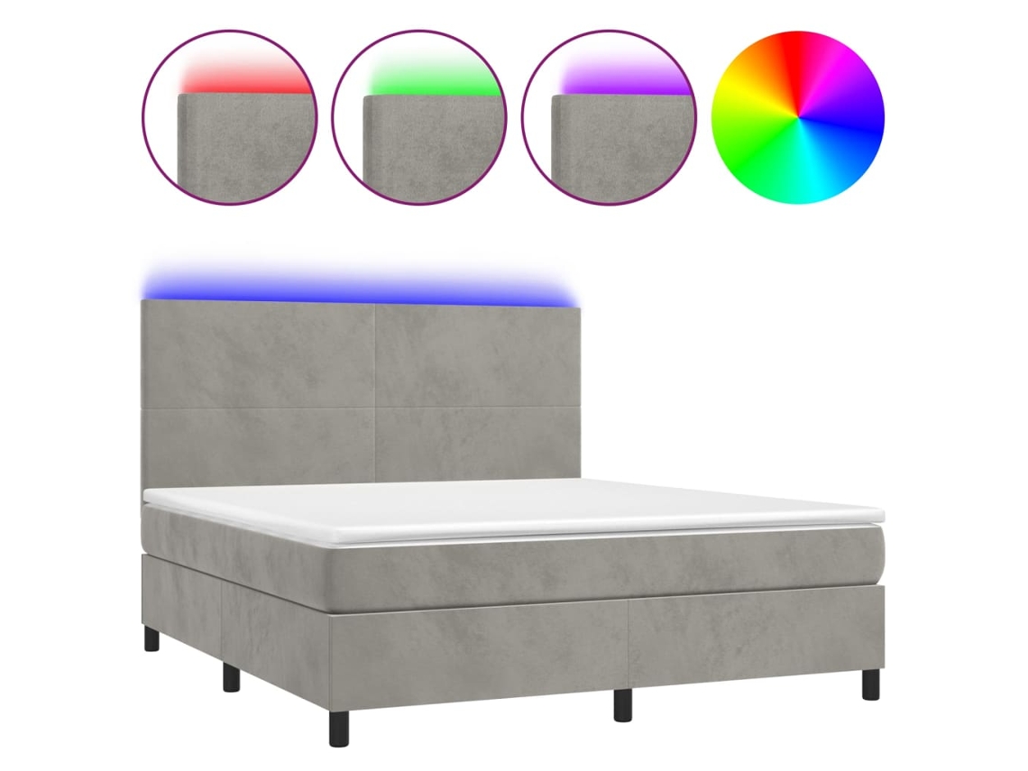 Maison Exclusive - Cama Box Spring Colchón Y Led Terciopelo Gris Claro 180x200 Cm