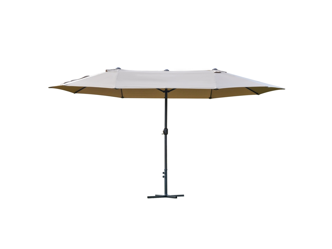 VPMKP - Sombrilla de jardín Outsunny XXL base cruzada, 4,6x2,7x2,4 m, manivela, acero, poliéster alta densidad, café