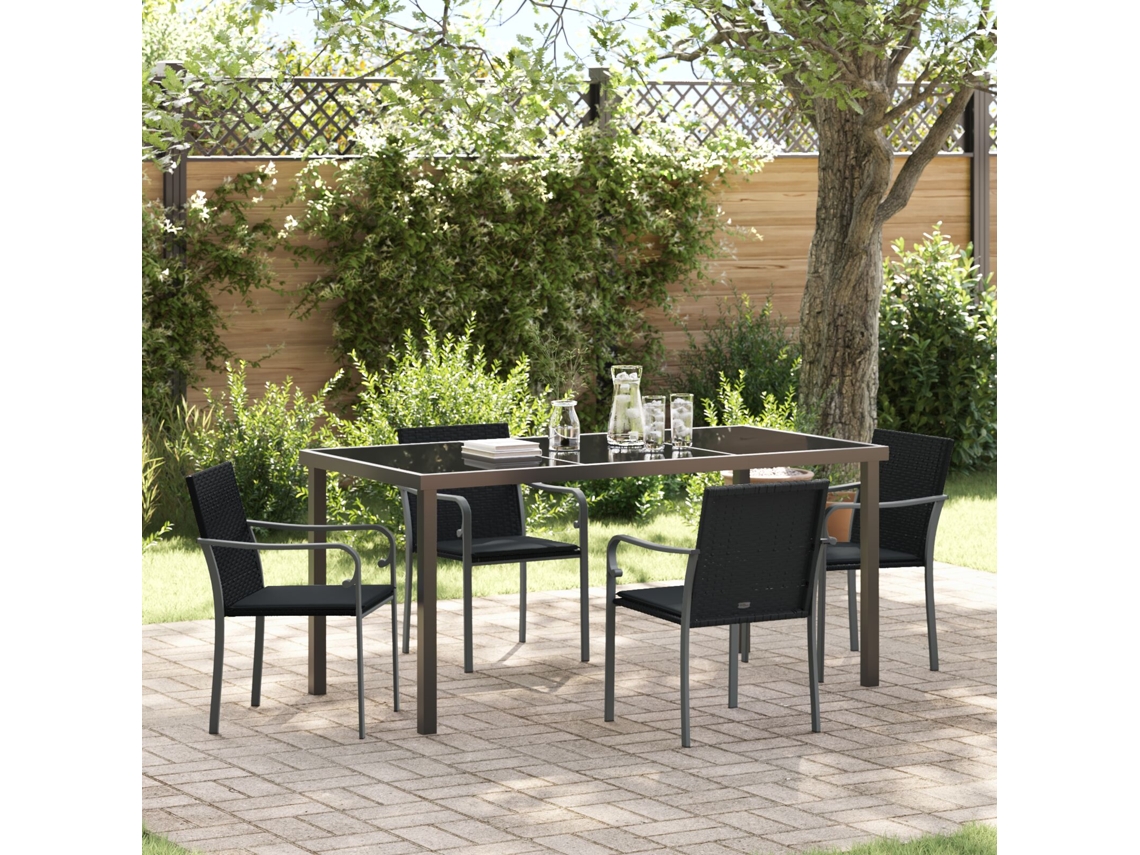Juego De Comedor De Jardín De 5 Piezas Con Cojines De Ratán Negro