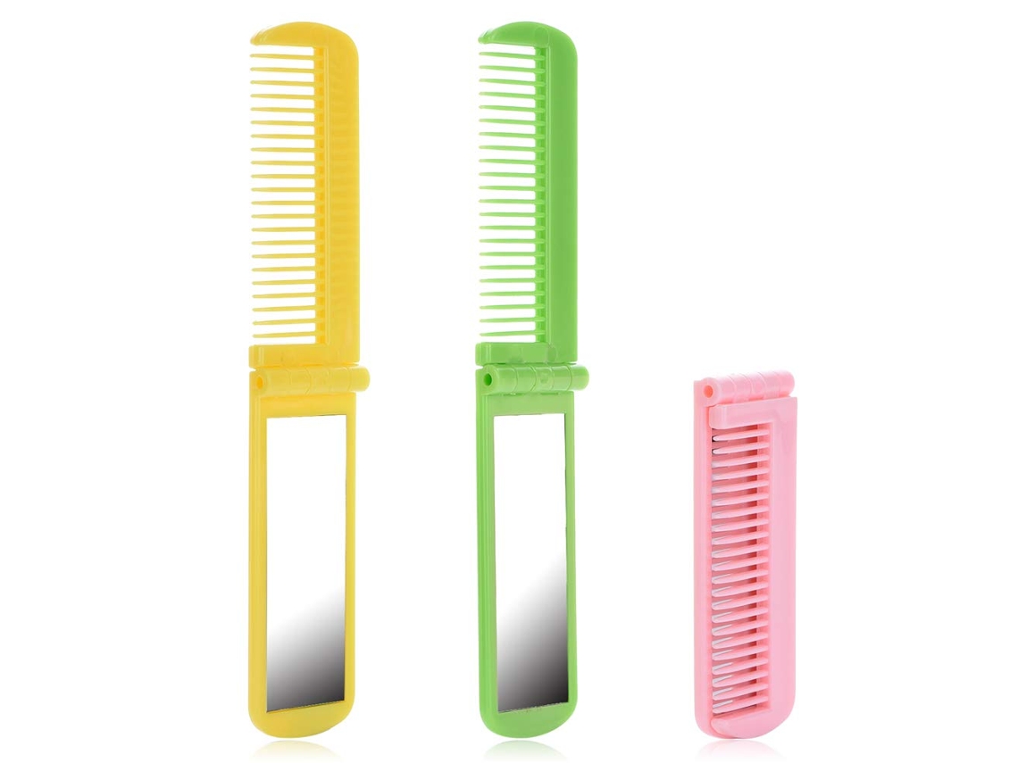 Mini cepillo de viaje con espejo, juego de peine de plástico colorido, peine de espejo rectangular para niña, herramienta de belleza combinada, peine JEDBESETZT