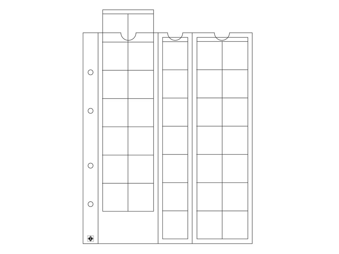 Hojas para monedas OPTIMA LEUCHTTURM, para 35 monedas de hasta 27 mm Ø, transparentes 5 und.