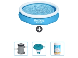 Piscina Hinchable Redonda Fast Set BESTWAY - 305 x 66 cm - Azul - Incluida Bomba - flotador de cloro - Cloro