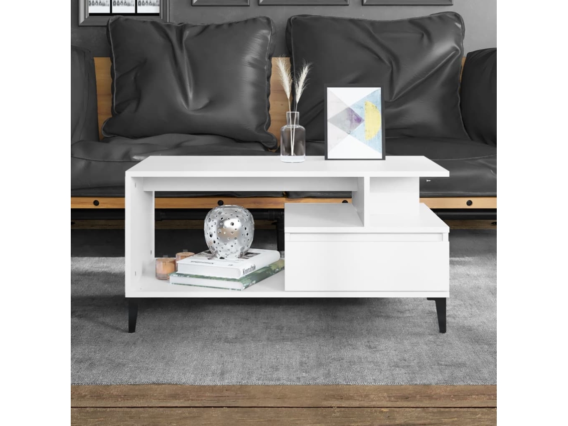 Mesa de centro de 90x49x45 cm, fabricada en madera sintética blanca, HARLANV1
