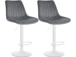 Juego de 2 taburetes giratorios de 360° con altura regulable, asiento de terciopelo gris, costuras verticales y patas de metal blanco 10_0006729