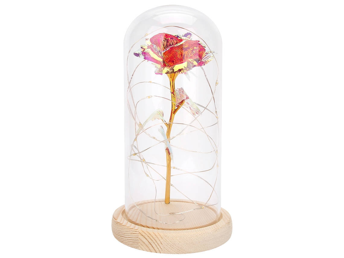 2026-lámpara De Noche Led Con Base De Madera Y Rosa Simulada Regalo De San Valentín Navidad Rosado