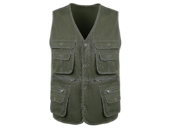 Colete masculino leve para atividades ao ar livre, com zíper e vários bolsos, tamanho 2XL, verde militar, modelo 2026.