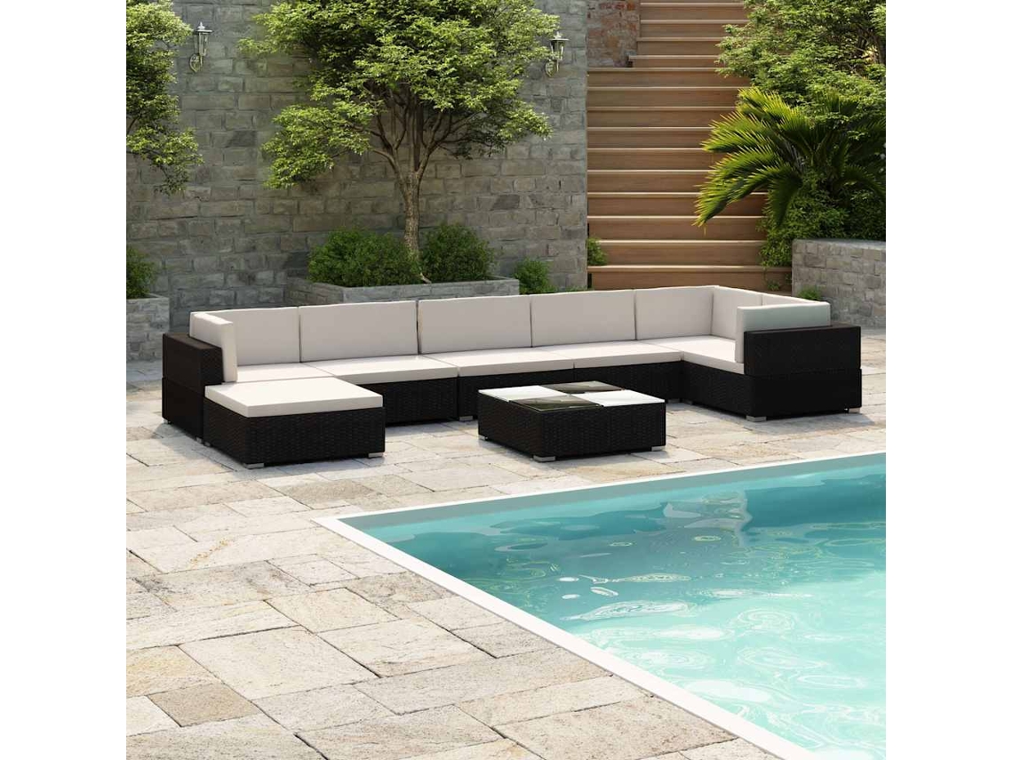 Conjunto de jardín de 8 piezas con cojines, mimbre sintético negro, DKD Home Decor