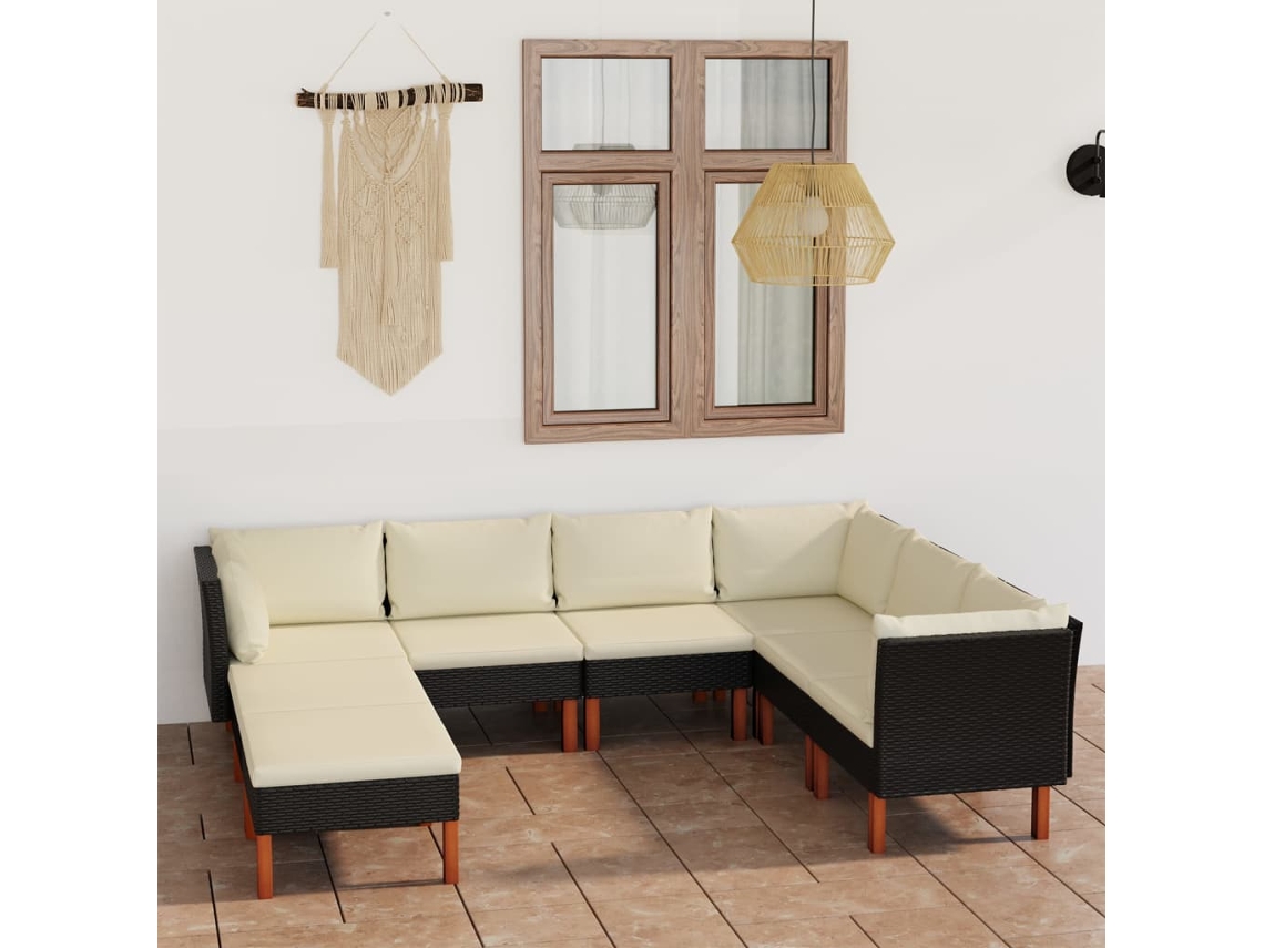 Conjunto de jardín de 8 piezas con cojines de mimbre negros de DKD Home Decor