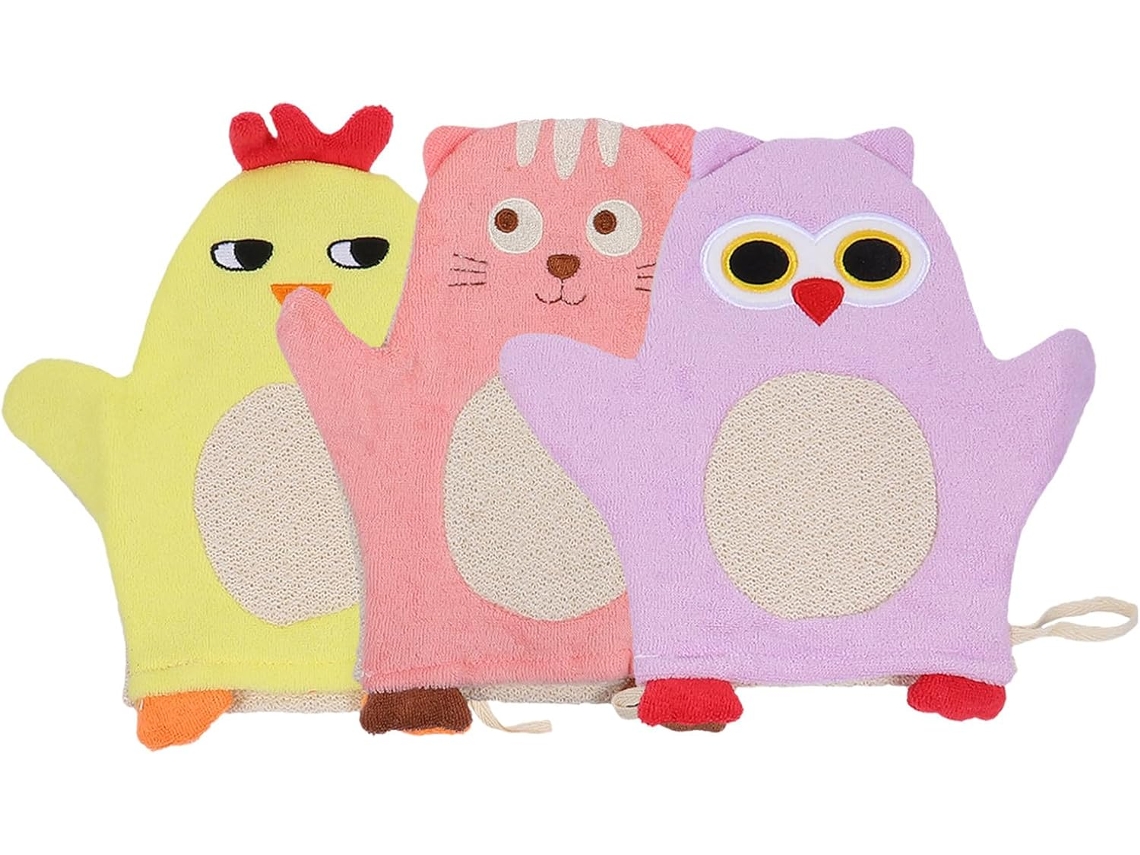 Conjunto De Acessórios Para Banho De Bebê Com 3 Peças: Esponjas E Toalhas Com Estampas De Animais.