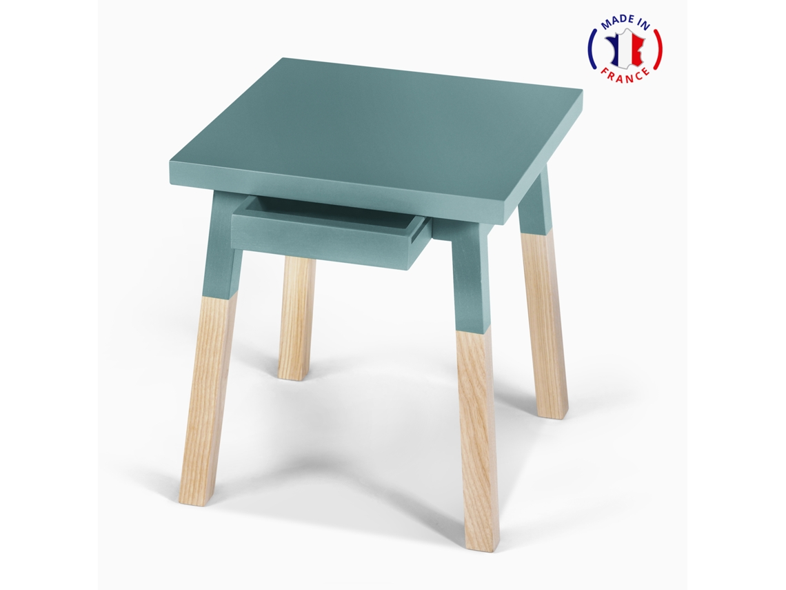Conjunto de 2 Mesitas de Noche Cuadradas MON PETIT MEUBLE FRANÇAIS con Tablero Pintado y 1 Cajón (Azul Frehel - Madera - 40 x 45 x 40 cm)