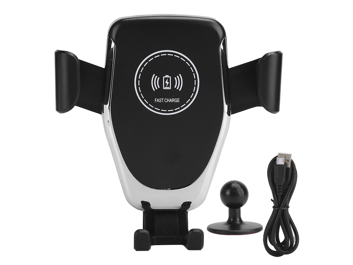 Cargador Inalámbrico Para Coche Con Borde Plata Negro Carga Rápida Rotación De 360 Grados